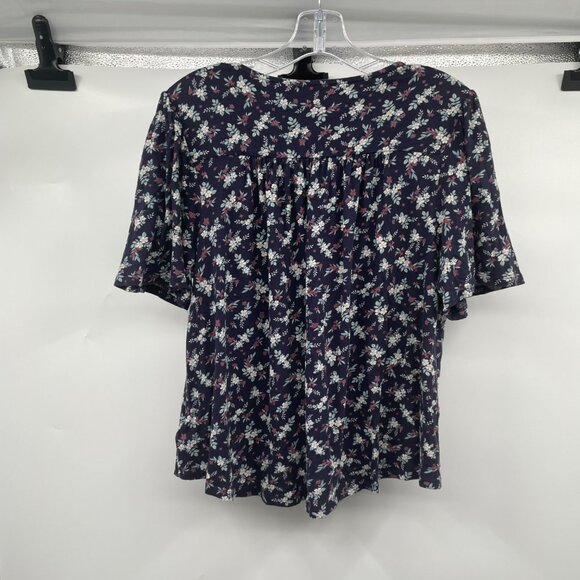 Lucky Brand Womens Floral Button Up Top Short Sleeve V-Neck Size Medium - Picture 7 of 9